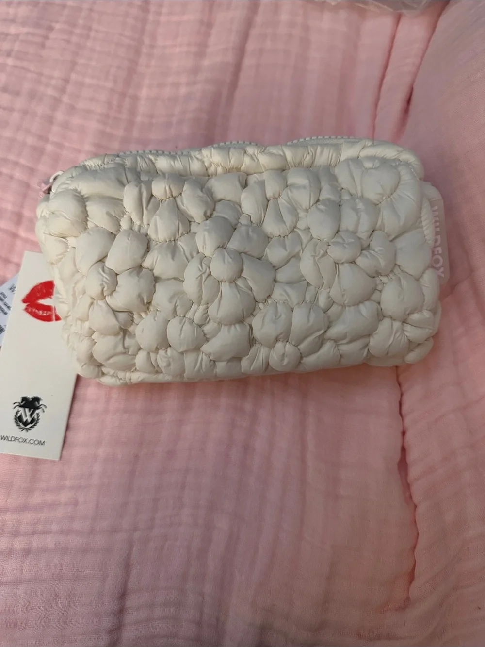 Wildfox Cream Quilted Floral Puffer Crossbody Bag NWT